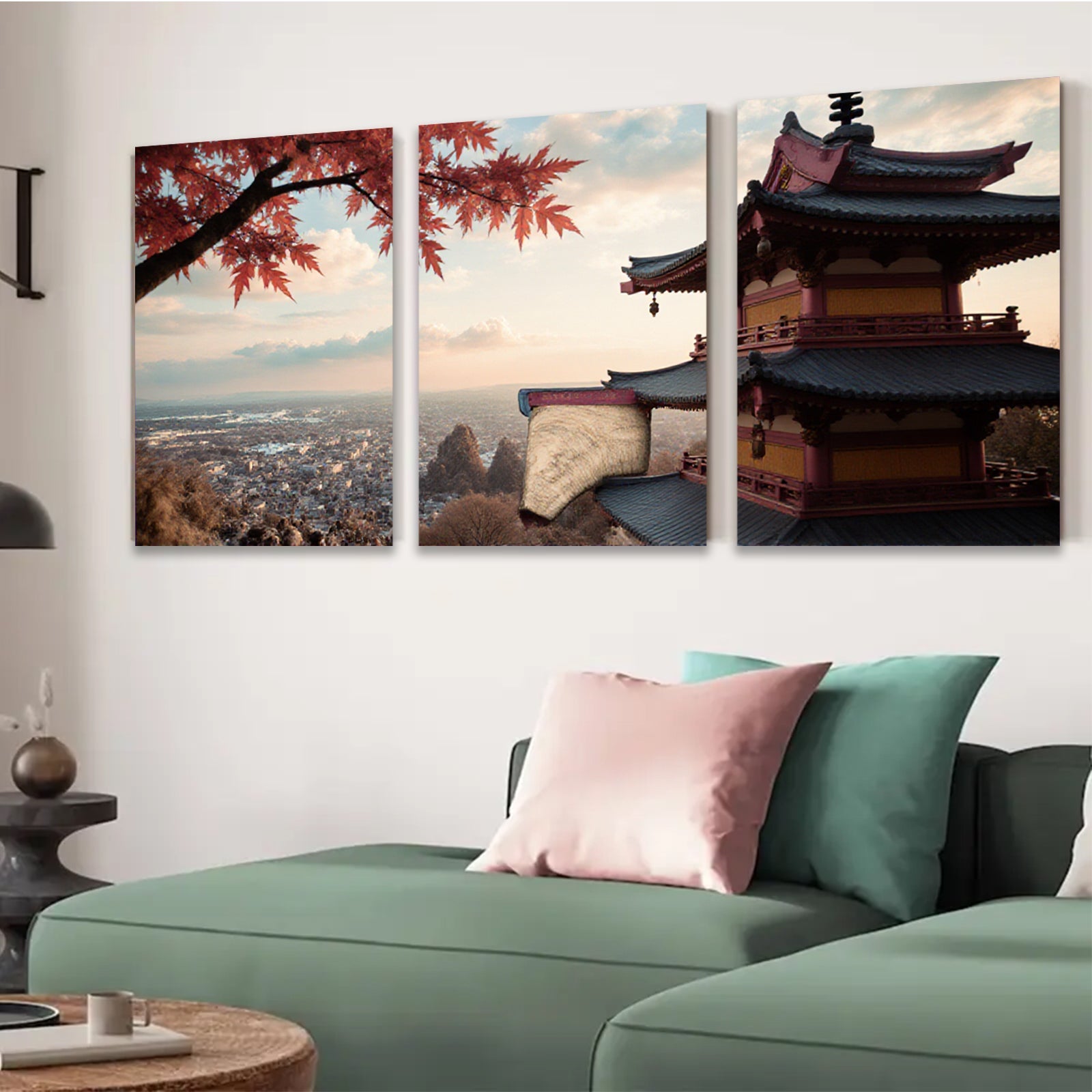2D flat 1pc Scenic Asian Pagoda Over City View Wall Art Canvas Prints for Living Room Bedroom Home Decor Modern Farmhouse Style Gallery Wrapped