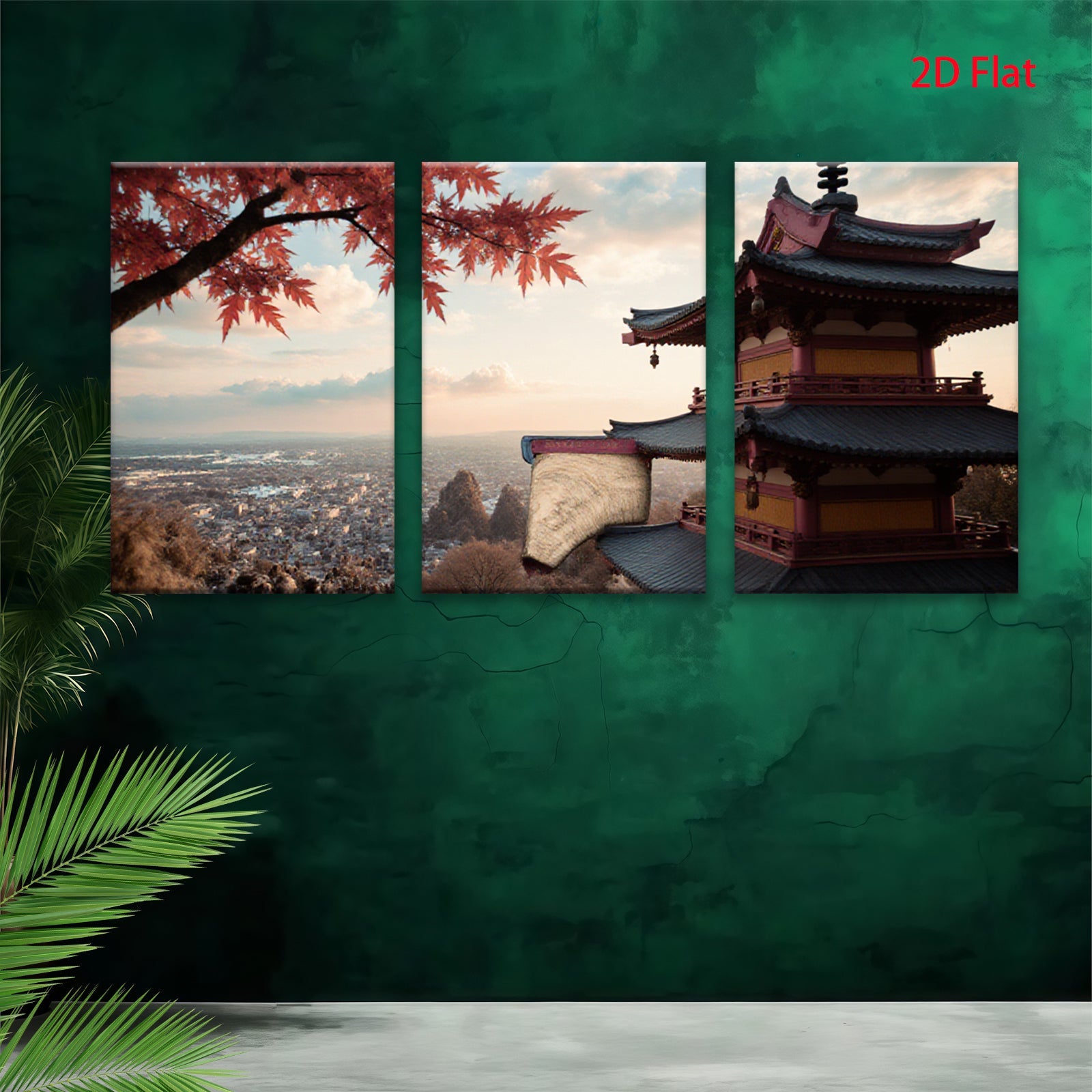 2D flat 1pc Scenic Asian Pagoda Over City View Wall Art Canvas Prints for Living Room Bedroom Home Decor Modern Farmhouse Style Gallery Wrapped