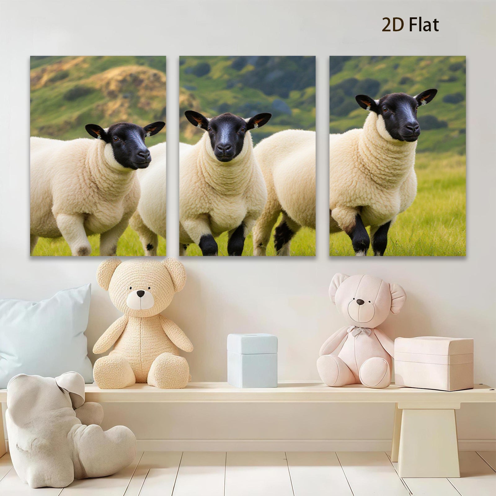 2D flat 1pc Scottish Highlands Sheep Pastoral Farm Animal Wall Art Decor for Living Room Bedroom Modern Gallery Wrapped Canvas Prints farmhouse style cozy aesthetic