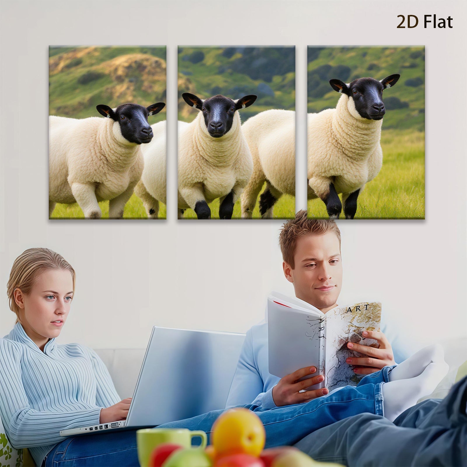 2D flat 1pc Scottish Highlands Sheep Pastoral Farm Animal Wall Art Decor for Living Room Bedroom Modern Gallery Wrapped Canvas Prints farmhouse style cozy aesthetic