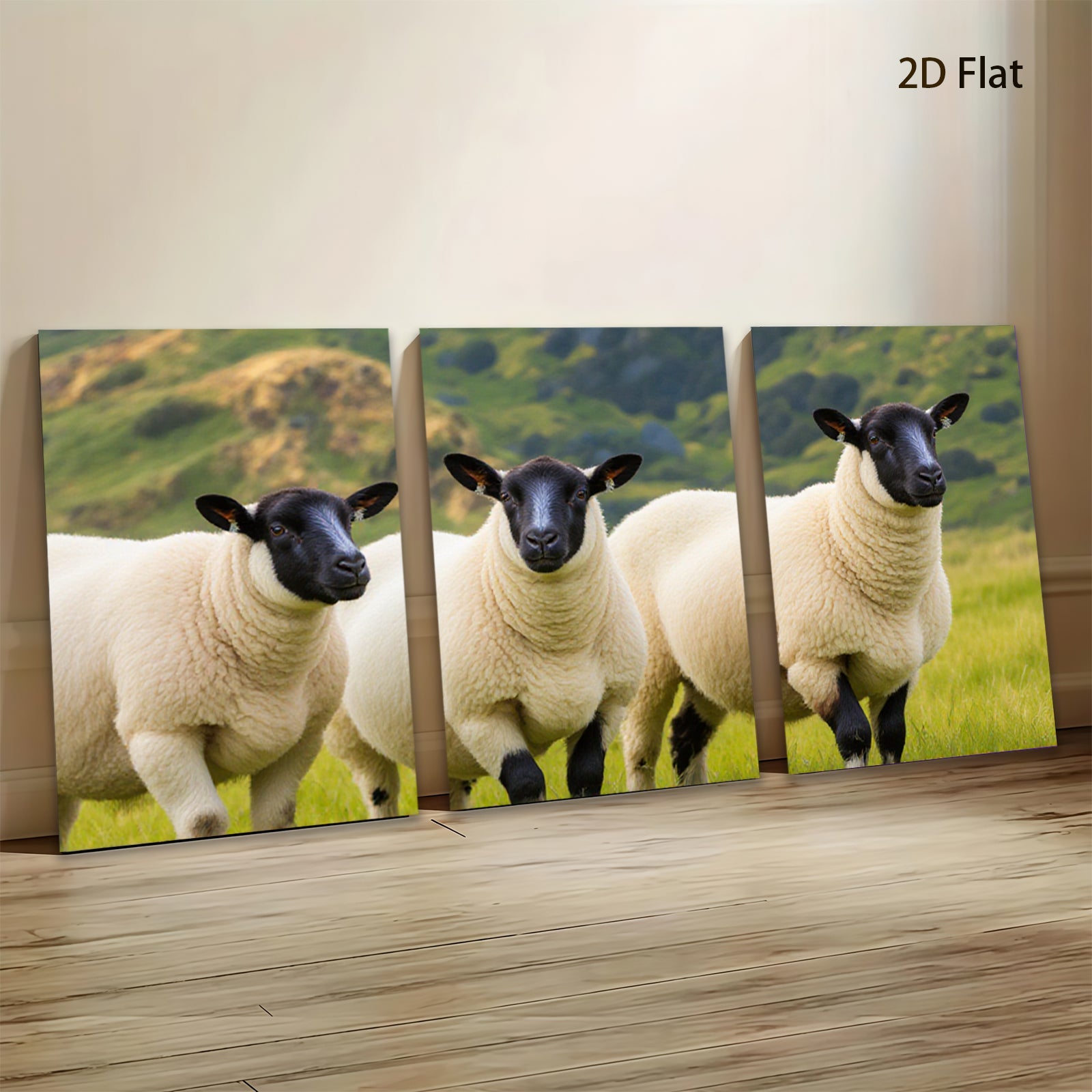 2D flat 1pc Scottish Highlands Sheep Pastoral Farm Animal Wall Art Decor for Living Room Bedroom Modern Gallery Wrapped Canvas Prints farmhouse style cozy aesthetic