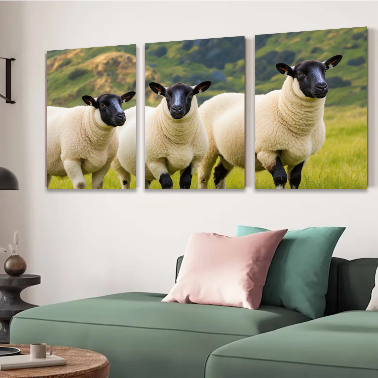 2D flat 1pc Scottish Highlands Sheep Pastoral Farm Animal Wall Art Decor for Living Room Bedroom Modern Gallery Wrapped Canvas Prints farmhouse style cozy aesthetic