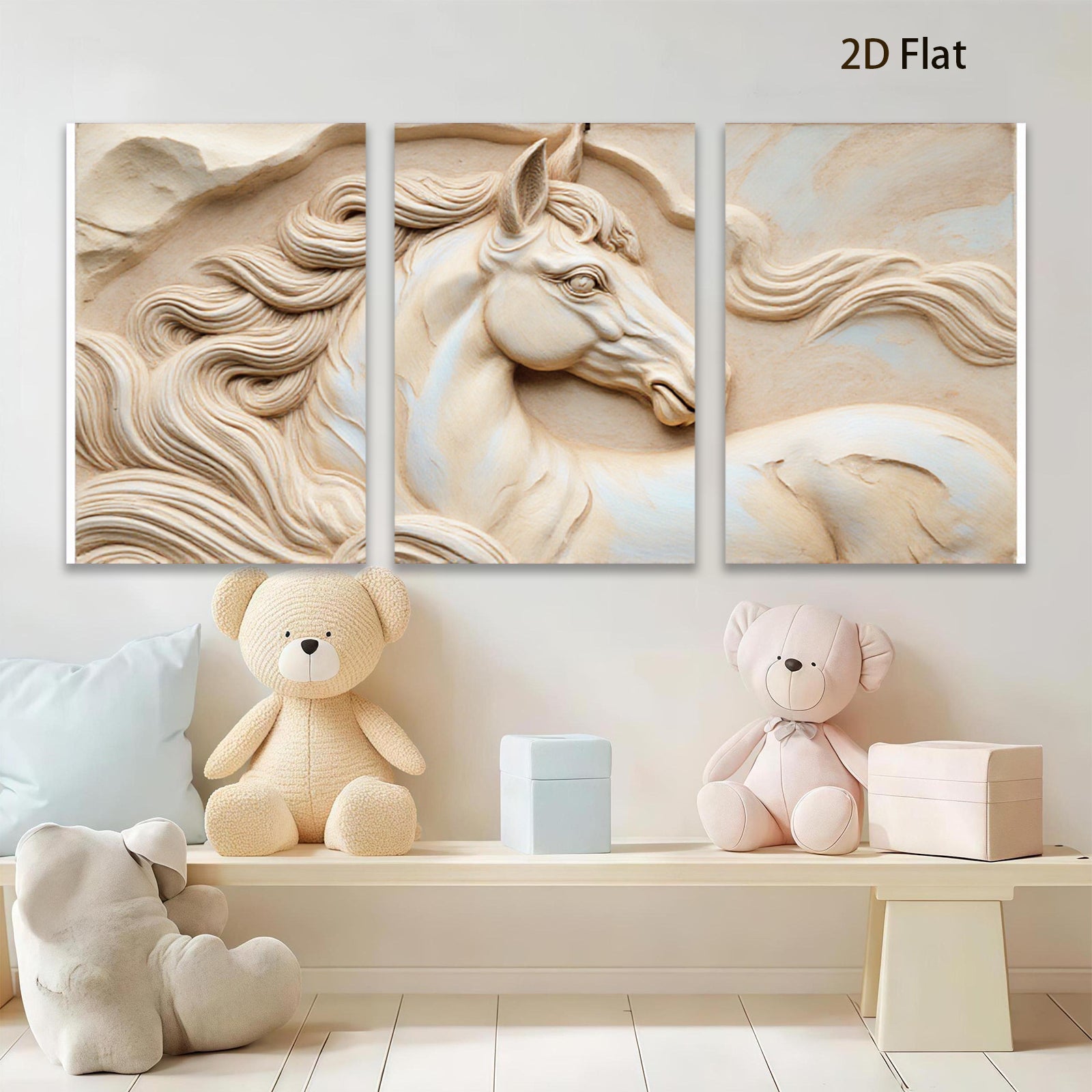 2D flat 1pc Sculpted Horse Head Wall Art Decor for Living Room Bedroom Modern Farmhouse Gallery Wrapped Canvas Prints Aesthetic Room Decor Gifts