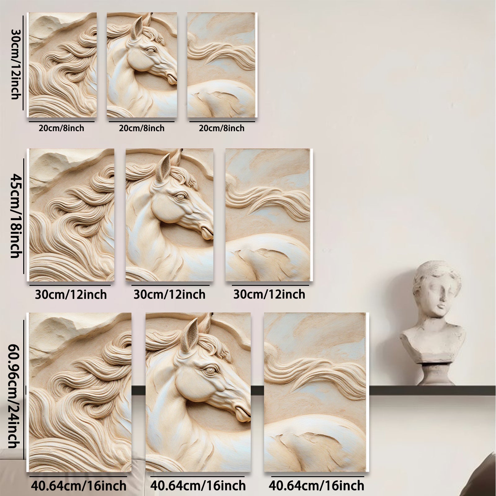 2D flat 1pc Sculpted Horse Head Wall Art Decor for Living Room Bedroom Modern Farmhouse Gallery Wrapped Canvas Prints Aesthetic Room Decor Gifts
