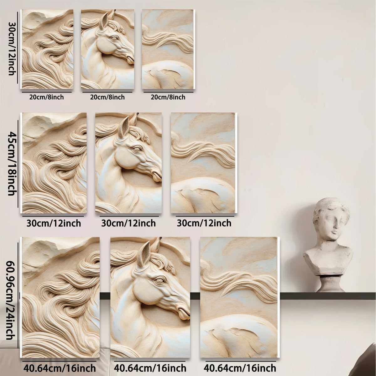 2D flat 1pc Sculpted Horse Head Wall Art Decor for Living Room Bedroom Modern Farmhouse Gallery Wrapped Canvas Prints Aesthetic Room Decor Gifts