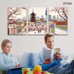 2D flat 1pc Seoul springtime blossom view city landscape wall art decor for living room bedroom office modern farmhouse style