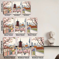 2D flat 1pc Seoul springtime blossom view city landscape wall art decor for living room bedroom office modern farmhouse style