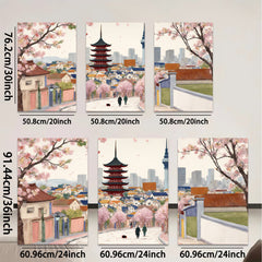 2D flat 1pc Seoul springtime blossom view city landscape wall art decor for living room bedroom office modern farmhouse style