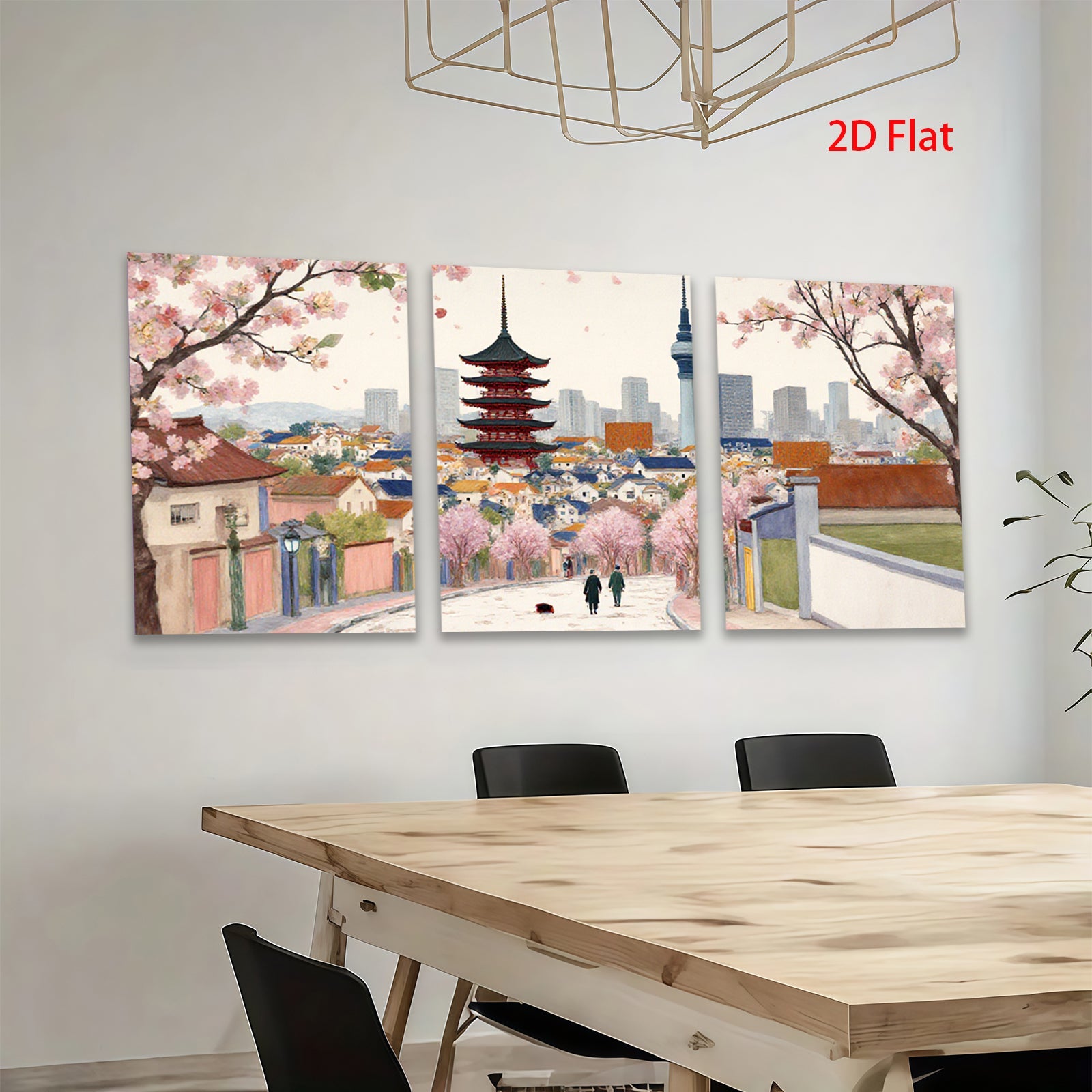 2D flat 1pc Seoul springtime blossom view city landscape wall art decor for living room bedroom office modern farmhouse style