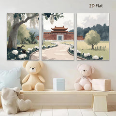 2D flat 1pc Serene Asian Garden Pathway Landscape Wall Art Prints for Living Room Bedroom Home Decor farmhouse style gallery wrapped canvas prints