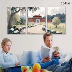 2D flat 1pc Serene Asian Garden Pathway Landscape Wall Art Prints for Living Room Bedroom Home Decor farmhouse style gallery wrapped canvas prints