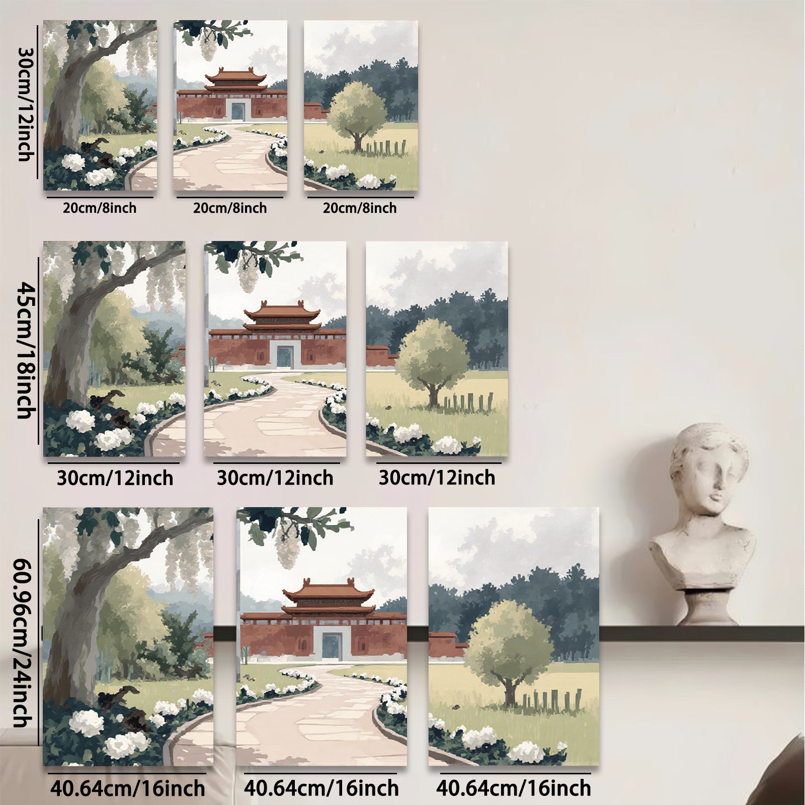 2D flat 1pc Serene Asian Garden Pathway Landscape Wall Art Prints for Living Room Bedroom Home Decor farmhouse style gallery wrapped canvas prints