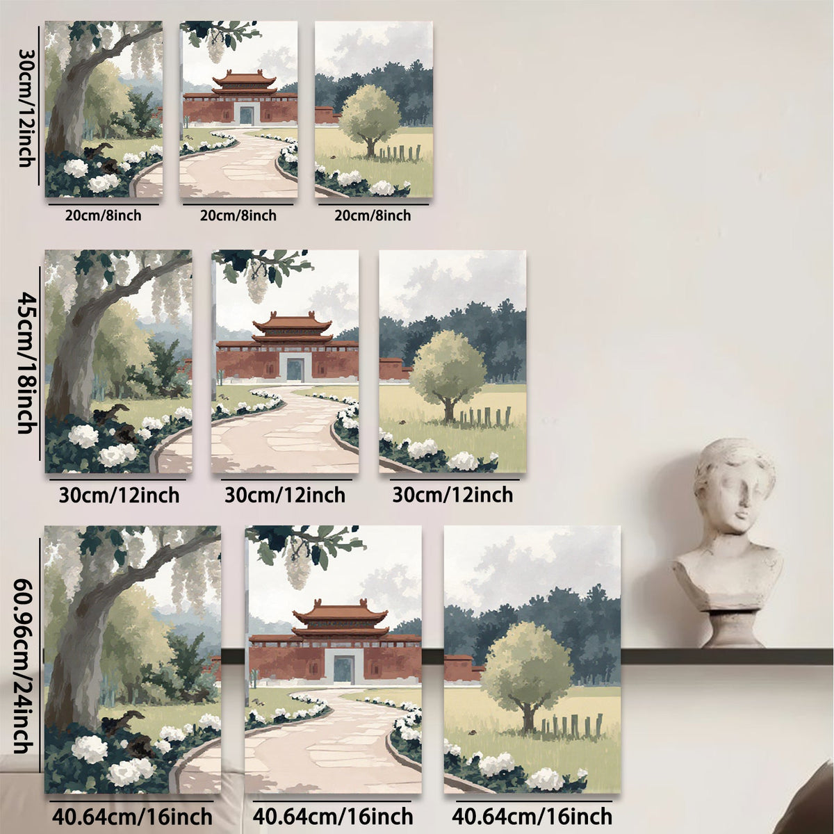 2D flat 1pc Serene Asian Garden Pathway Landscape Wall Art Prints for Living Room Bedroom Home Decor farmhouse style gallery wrapped canvas prints