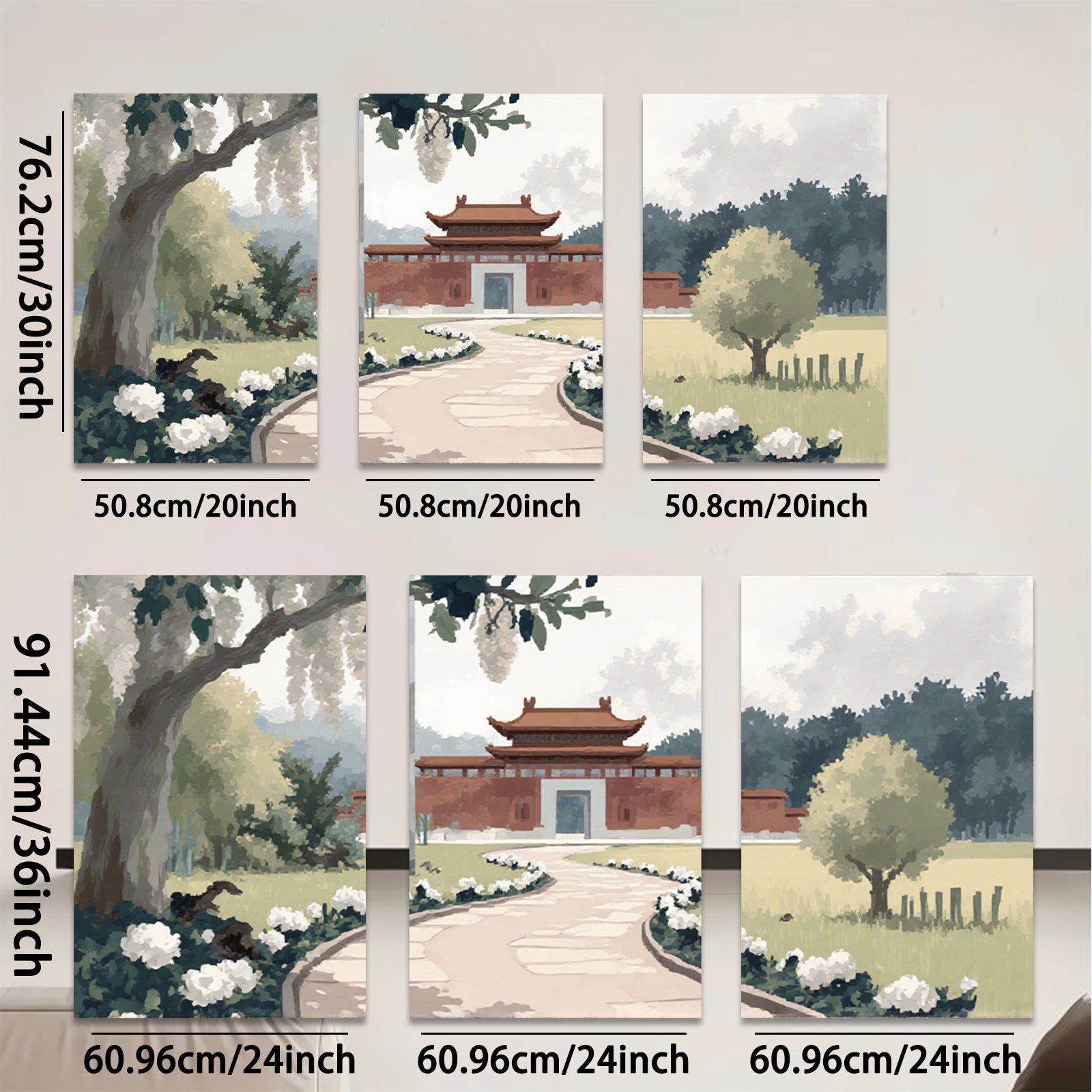 2D flat 1pc Serene Asian Garden Pathway Landscape Wall Art Prints for Living Room Bedroom Home Decor farmhouse style gallery wrapped canvas prints