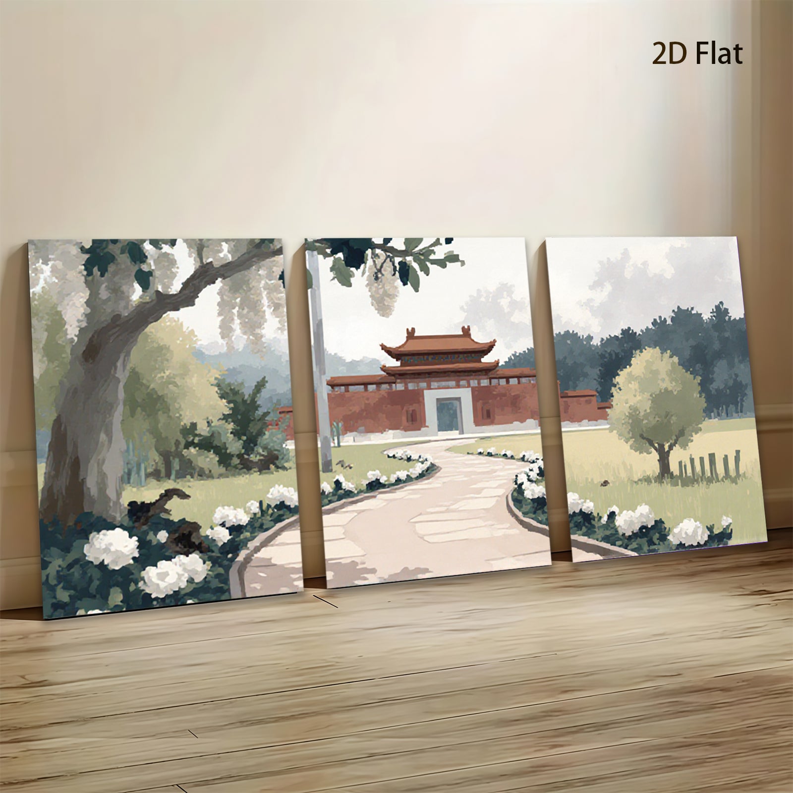 2D flat 1pc Serene Asian Garden Pathway Landscape Wall Art Prints for Living Room Bedroom Home Decor farmhouse style gallery wrapped canvas prints
