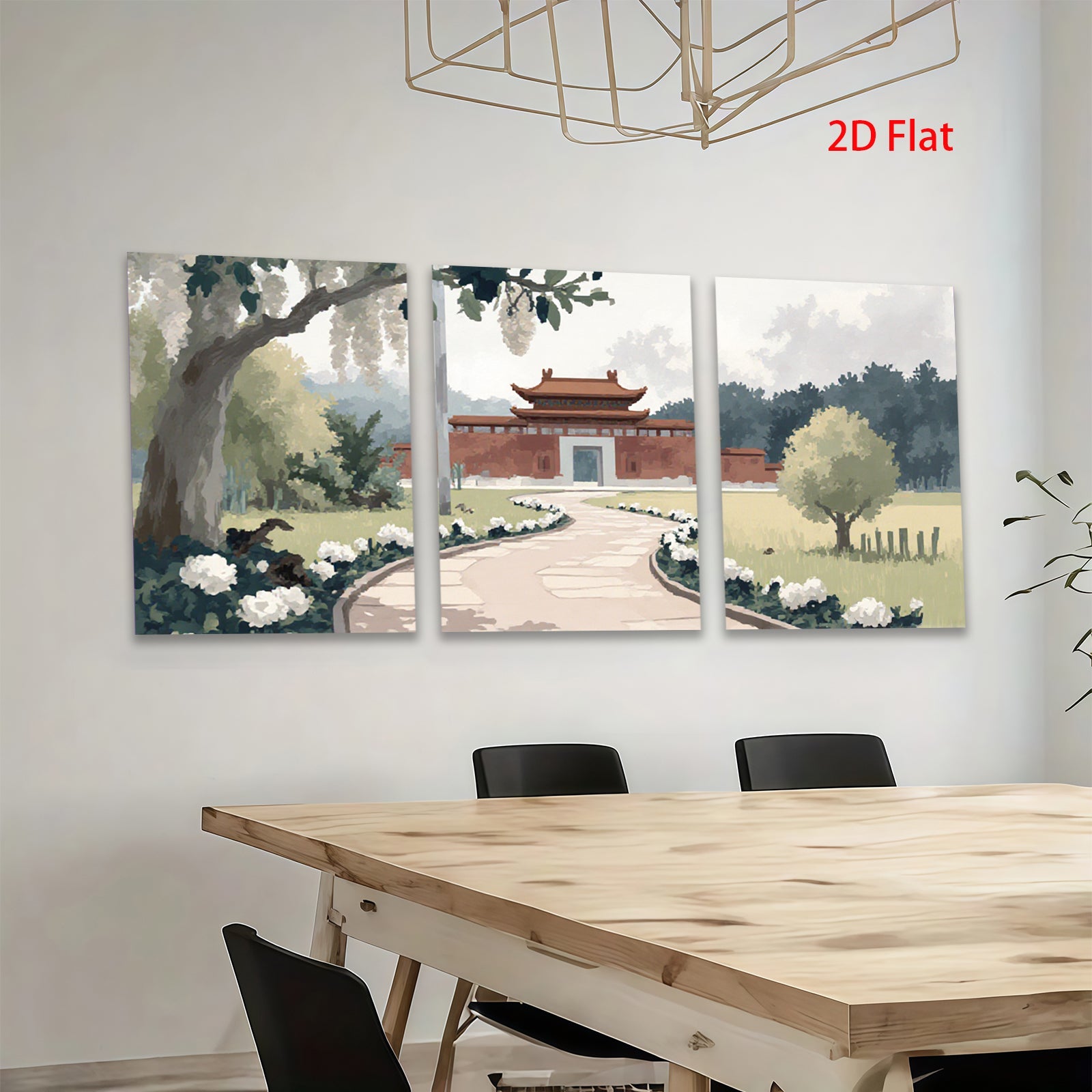 2D flat 1pc Serene Asian Garden Pathway Landscape Wall Art Prints for Living Room Bedroom Home Decor farmhouse style gallery wrapped canvas prints