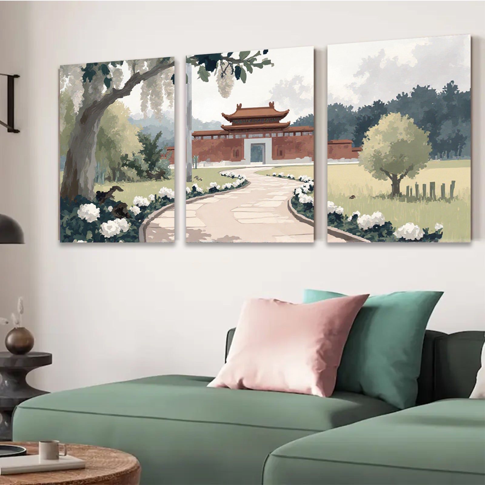 2D flat 1pc Serene Asian Garden Pathway Landscape Wall Art Prints for Living Room Bedroom Home Decor farmhouse style gallery wrapped canvas prints