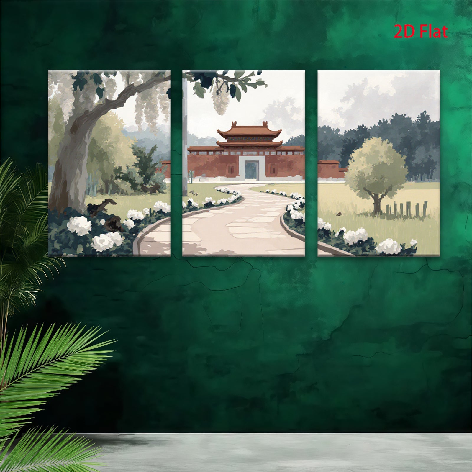 2D flat 1pc Serene Asian Garden Pathway Landscape Wall Art Prints for Living Room Bedroom Home Decor farmhouse style gallery wrapped canvas prints