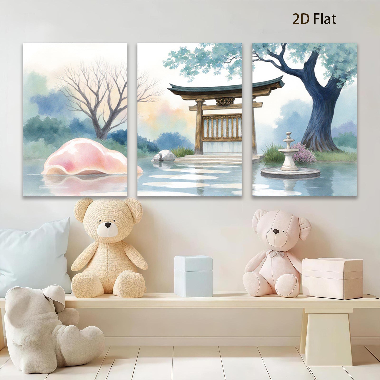 2D flat 1pc Serene Japanese Garden Landscape Wall Art Decor for Living Room Bedroom Office Modern Farmhouse Gallery Wrapped Canvas Prints Home Decor
