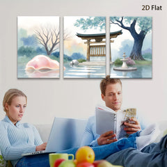 2D flat 1pc Serene Japanese Garden Landscape Wall Art Decor for Living Room Bedroom Office Modern Farmhouse Gallery Wrapped Canvas Prints Home Decor