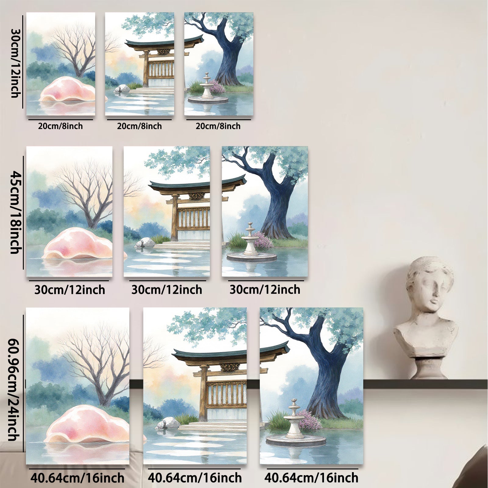 2D flat 1pc Serene Japanese Garden Landscape Wall Art Decor for Living Room Bedroom Office Modern Farmhouse Gallery Wrapped Canvas Prints Home Decor