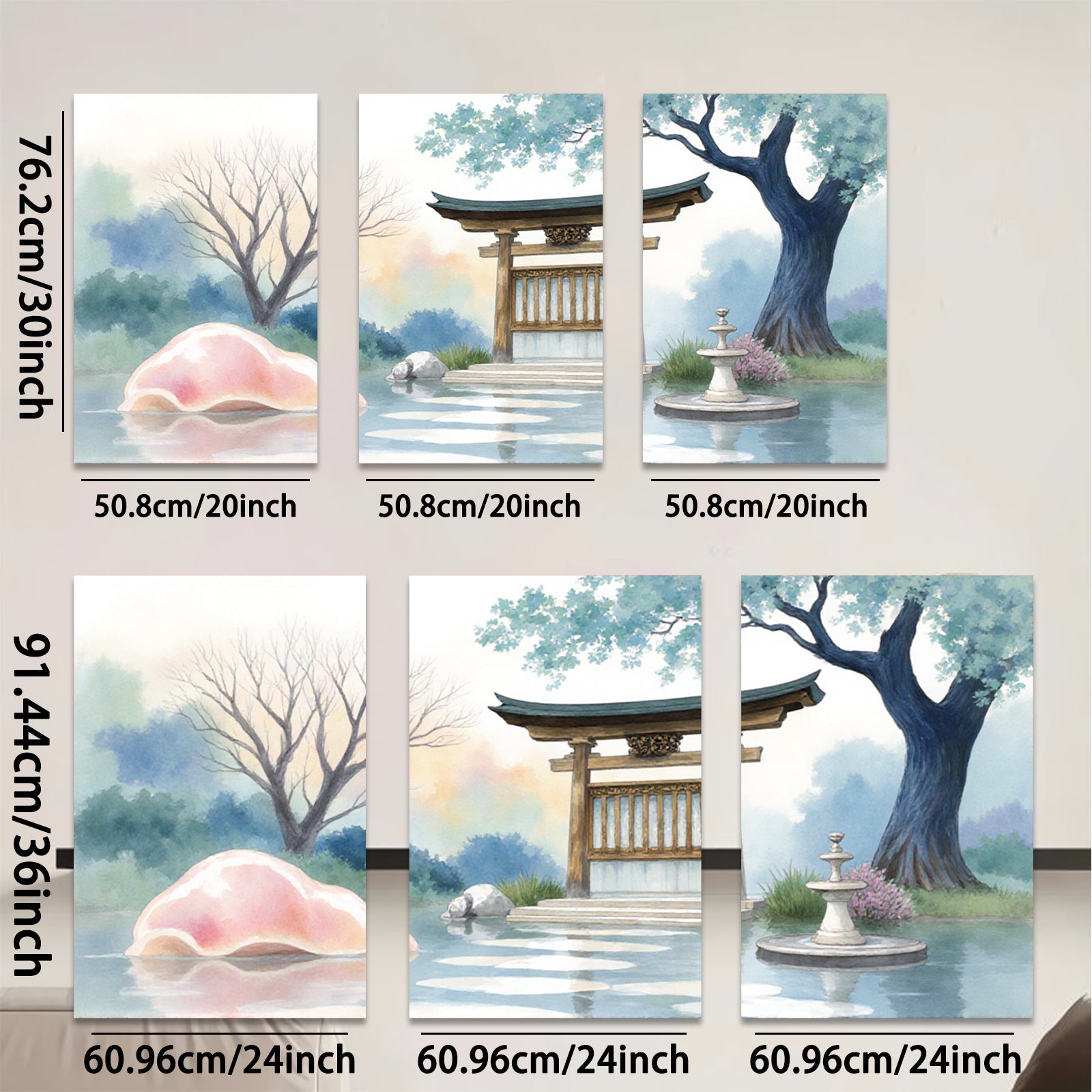 2D flat 1pc Serene Japanese Garden Landscape Wall Art Decor for Living Room Bedroom Office Modern Farmhouse Gallery Wrapped Canvas Prints Home Decor