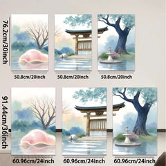 2D flat 1pc Serene Japanese Garden Landscape Wall Art Decor for Living Room Bedroom Office Modern Farmhouse Gallery Wrapped Canvas Prints Home Decor