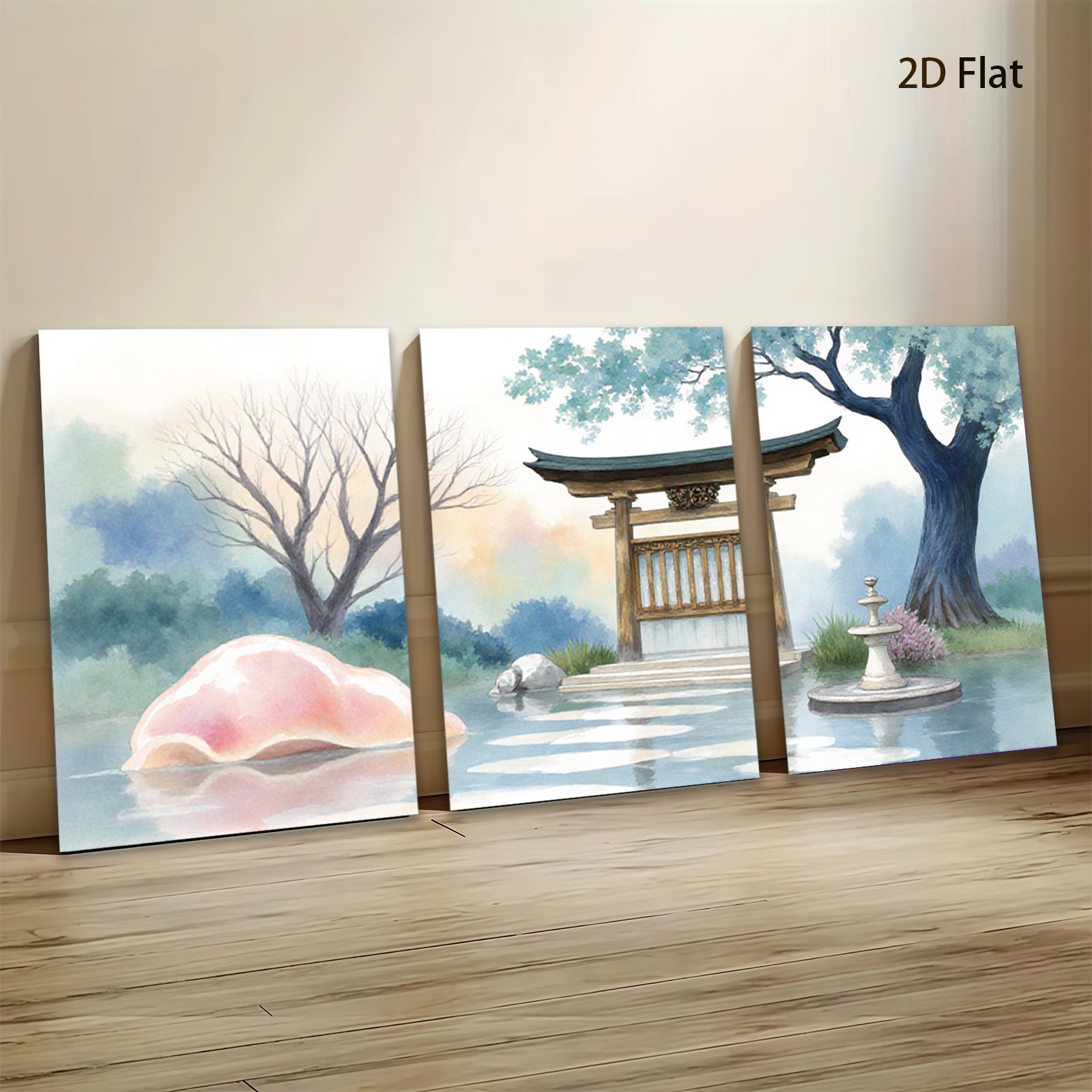 2D flat 1pc Serene Japanese Garden Landscape Wall Art Decor for Living Room Bedroom Office Modern Farmhouse Gallery Wrapped Canvas Prints Home Decor