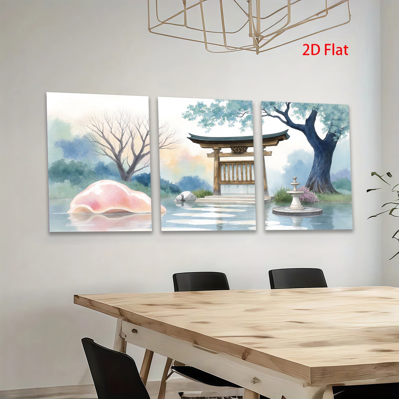 2D flat 1pc Serene Japanese Garden Landscape Wall Art Decor for Living Room Bedroom Office Modern Farmhouse Gallery Wrapped Canvas Prints Home Decor