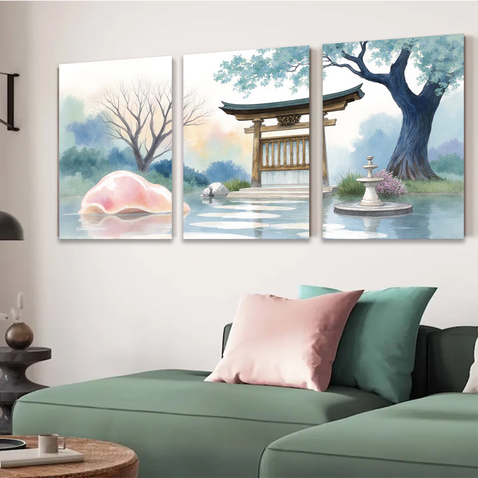 2D flat 1pc Serene Japanese Garden Landscape Wall Art Decor for Living Room Bedroom Office Modern Farmhouse Gallery Wrapped Canvas Prints Home Decor