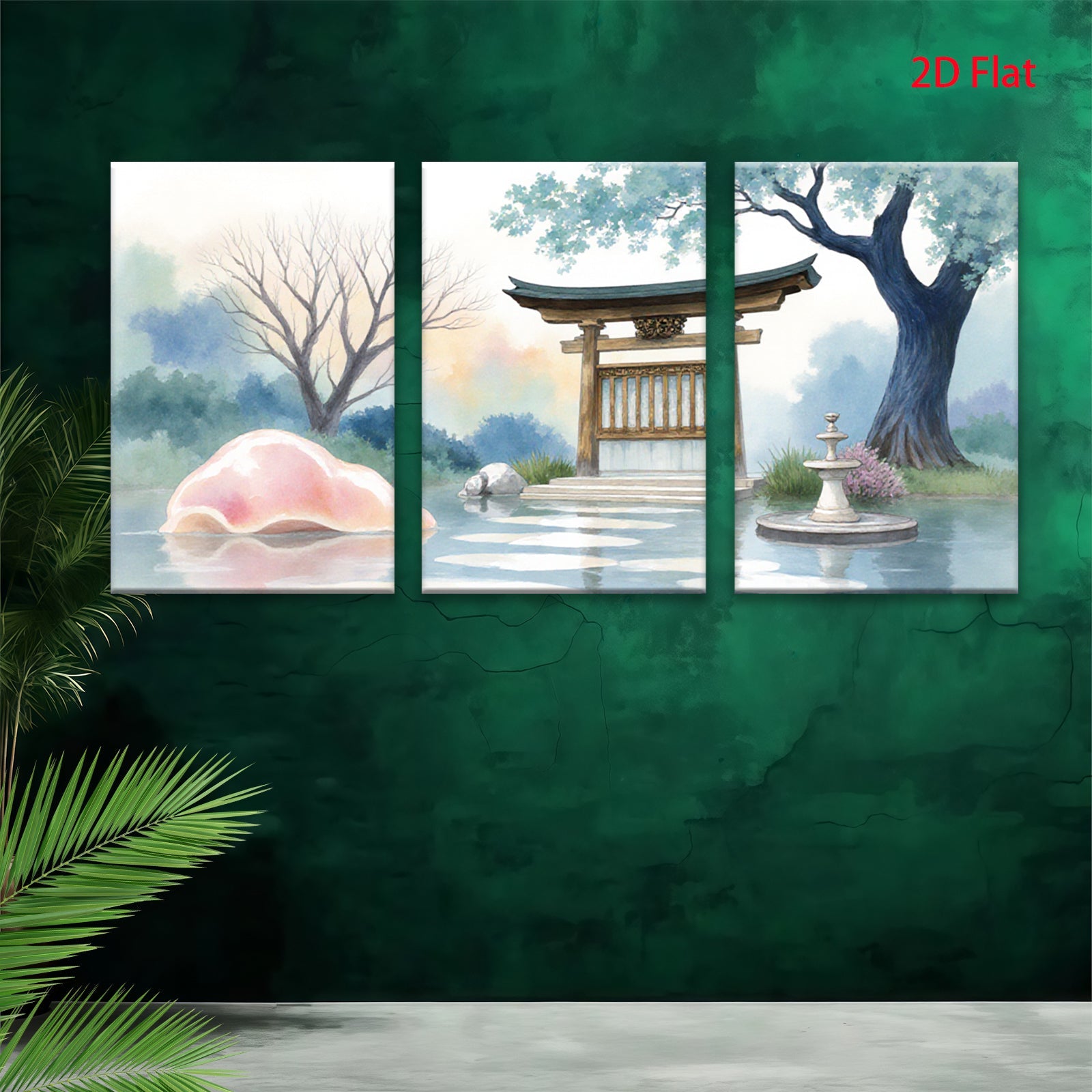 2D flat 1pc Serene Japanese Garden Landscape Wall Art Decor for Living Room Bedroom Office Modern Farmhouse Gallery Wrapped Canvas Prints Home Decor