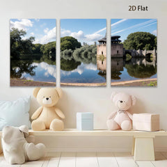 2D flat 1pc Serene Lakeside Castle Reflection Wall Art Living Room Bedroom Decor Farmhouse Style Modern Canvas Prints Coastal Artwork Gallery Wrapped Ready To Hang