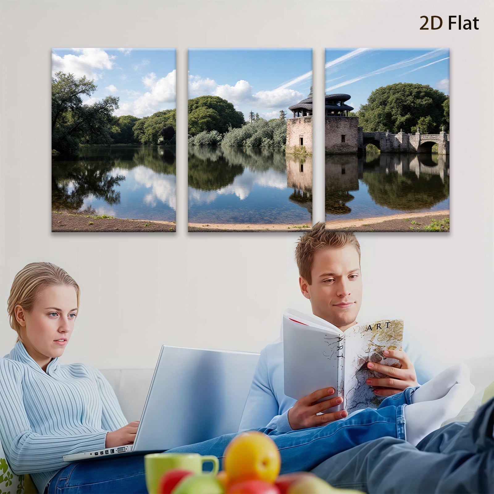 2D flat 1pc Serene Lakeside Castle Reflection Wall Art Living Room Bedroom Decor Farmhouse Style Modern Canvas Prints Coastal Artwork Gallery Wrapped Ready To Hang