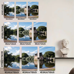 2D flat 1pc Serene Lakeside Castle Reflection Wall Art Living Room Bedroom Decor Farmhouse Style Modern Canvas Prints Coastal Artwork Gallery Wrapped Ready To Hang