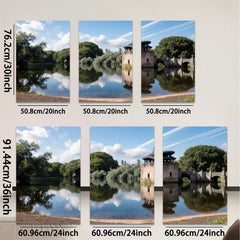2D flat 1pc Serene Lakeside Castle Reflection Wall Art Living Room Bedroom Decor Farmhouse Style Modern Canvas Prints Coastal Artwork Gallery Wrapped Ready To Hang