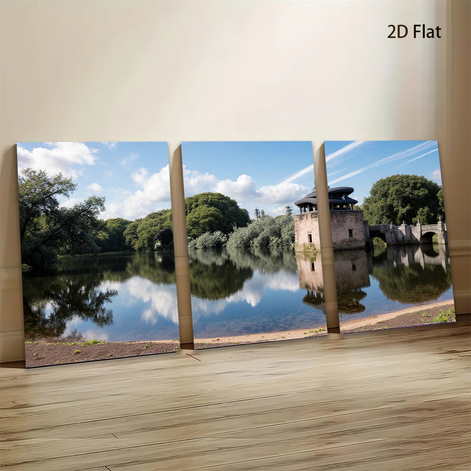2D flat 1pc Serene Lakeside Castle Reflection Wall Art Living Room Bedroom Decor Farmhouse Style Modern Canvas Prints Coastal Artwork Gallery Wrapped Ready To Hang