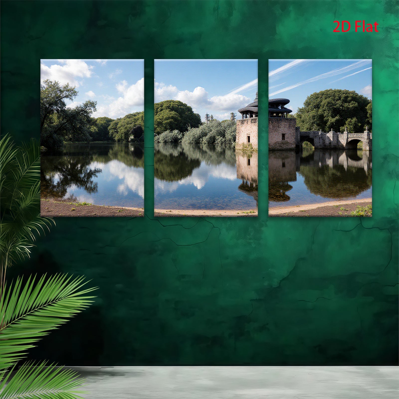 2D flat 1pc Serene Lakeside Castle Reflection Wall Art Living Room Bedroom Decor Farmhouse Style Modern Canvas Prints Coastal Artwork Gallery Wrapped Ready To Hang
