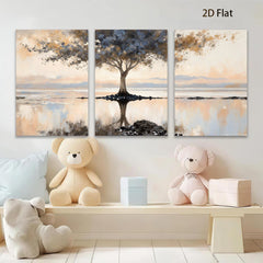2D flat 1pc Serene Lakeside Reflection Canvas Wall Art for Living Room Bedroom Home Decor Farmhouse Style Gallery Wrapped Modern Minimalist Pictures Ready to Hang