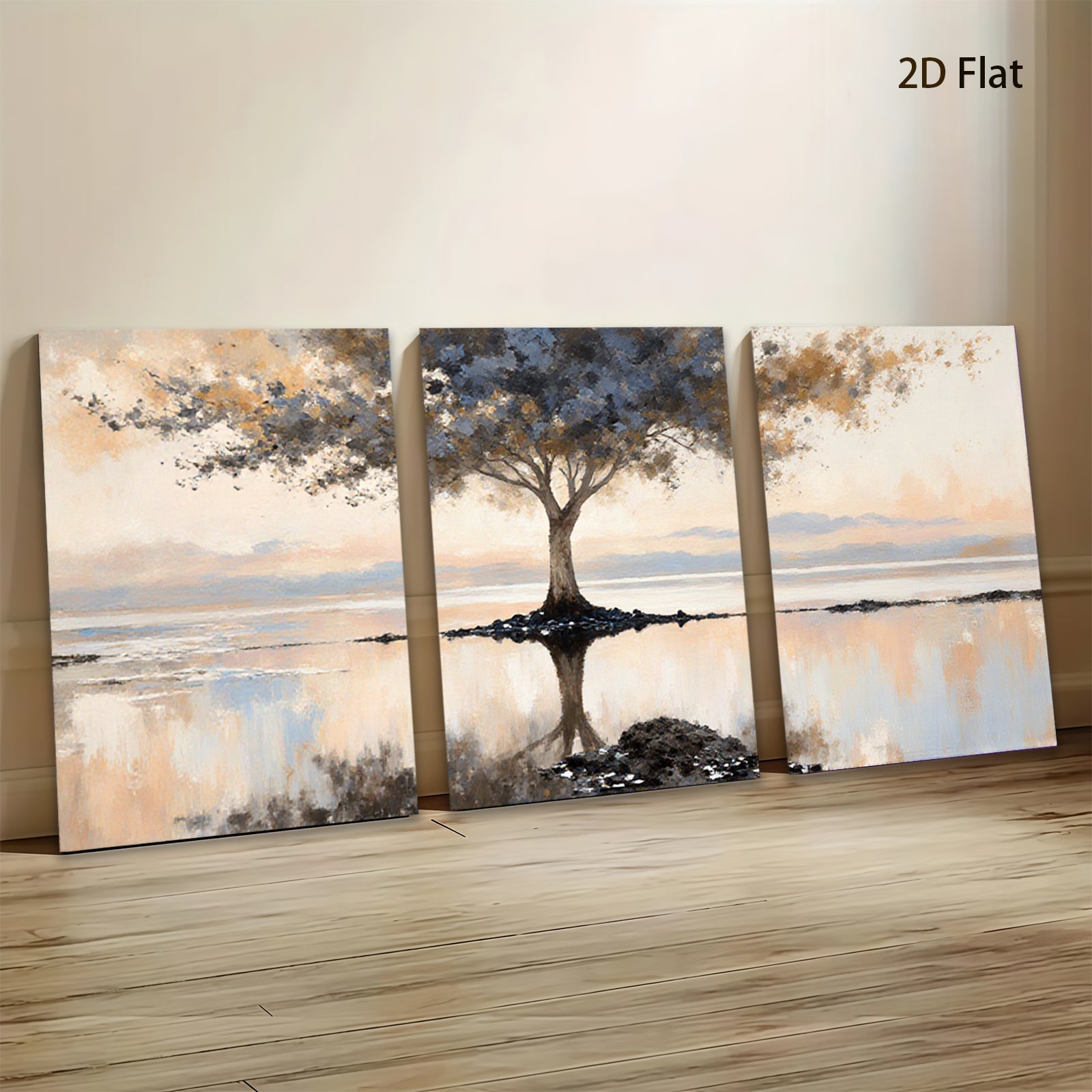 2D flat 1pc Serene Lakeside Reflection Canvas Wall Art for Living Room Bedroom Home Decor Farmhouse Style Gallery Wrapped Modern Minimalist Pictures Ready to Hang