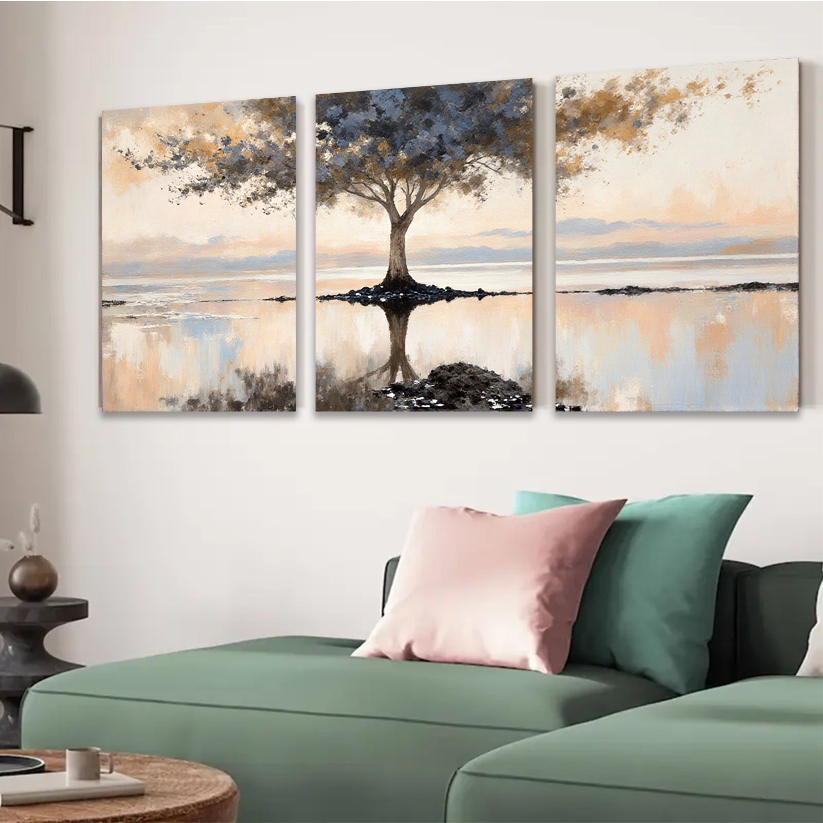 2D flat 1pc Serene Lakeside Reflection Canvas Wall Art for Living Room Bedroom Home Decor Farmhouse Style Gallery Wrapped Modern Minimalist Pictures Ready to Hang