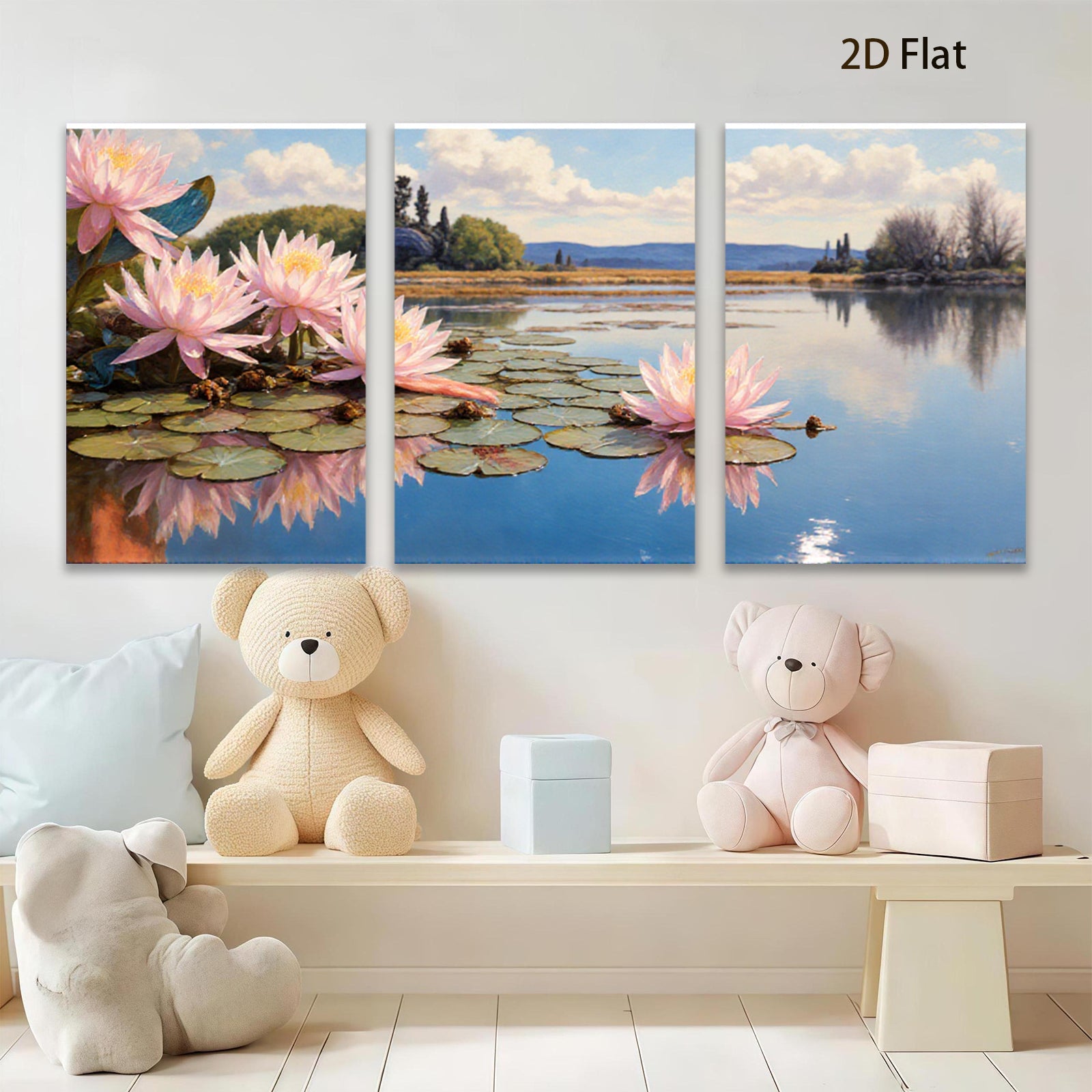 2D flat 1pc Serene Lily Pond Landscape Wall Art for Living Room Bedroom Home Decor Floral Canvas Prints Modern Farmhouse Style Gallery Wrapped Ready to Hang