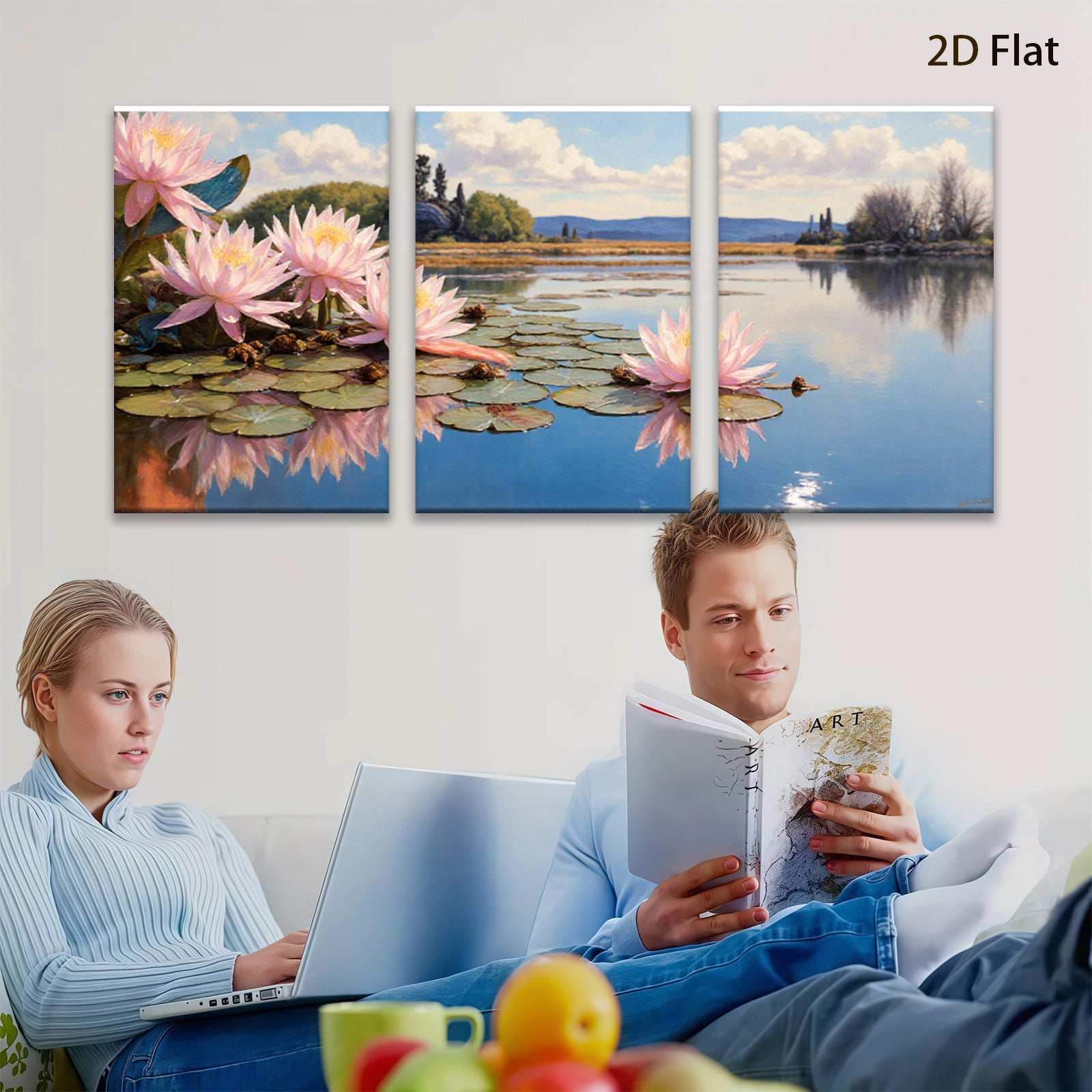 2D flat 1pc Serene Lily Pond Landscape Wall Art for Living Room Bedroom Home Decor Floral Canvas Prints Modern Farmhouse Style Gallery Wrapped Ready to Hang