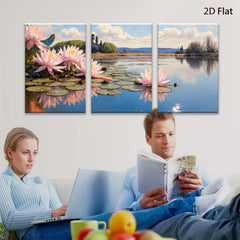 2D flat 1pc Serene Lily Pond Landscape Wall Art for Living Room Bedroom Home Decor Floral Canvas Prints Modern Farmhouse Style Gallery Wrapped Ready to Hang