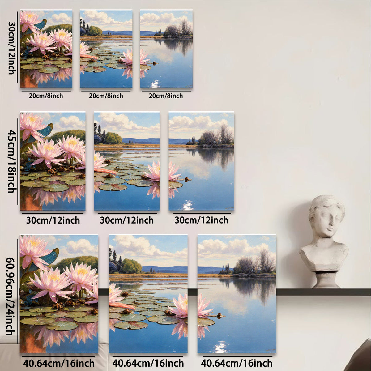 2D flat 1pc Serene Lily Pond Landscape Wall Art for Living Room Bedroom Home Decor Floral Canvas Prints Modern Farmhouse Style Gallery Wrapped Ready to Hang