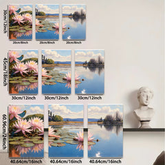 2D flat 1pc Serene Lily Pond Landscape Wall Art for Living Room Bedroom Home Decor Floral Canvas Prints Modern Farmhouse Style Gallery Wrapped Ready to Hang