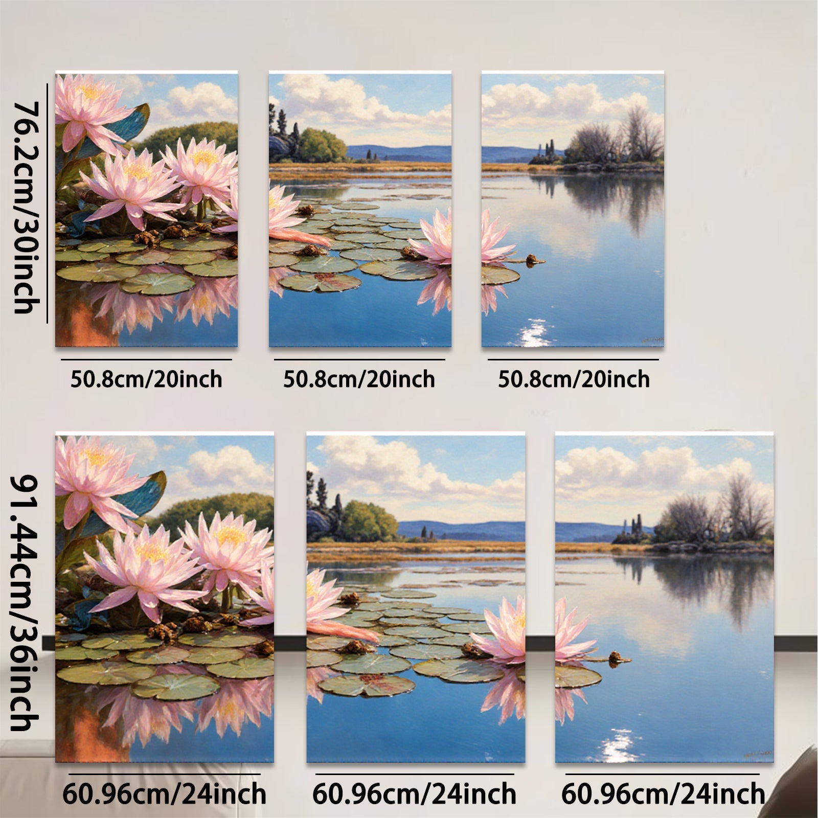 2D flat 1pc Serene Lily Pond Landscape Wall Art for Living Room Bedroom Home Decor Floral Canvas Prints Modern Farmhouse Style Gallery Wrapped Ready to Hang