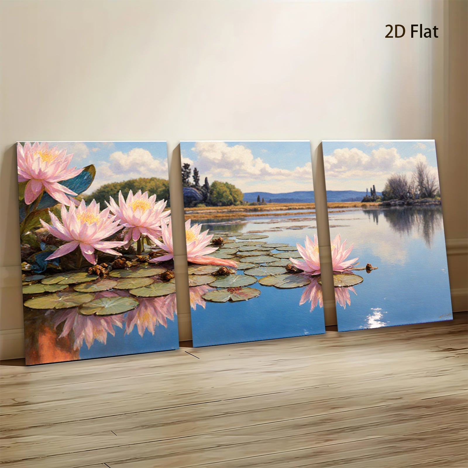 2D flat 1pc Serene Lily Pond Landscape Wall Art for Living Room Bedroom Home Decor Floral Canvas Prints Modern Farmhouse Style Gallery Wrapped Ready to Hang
