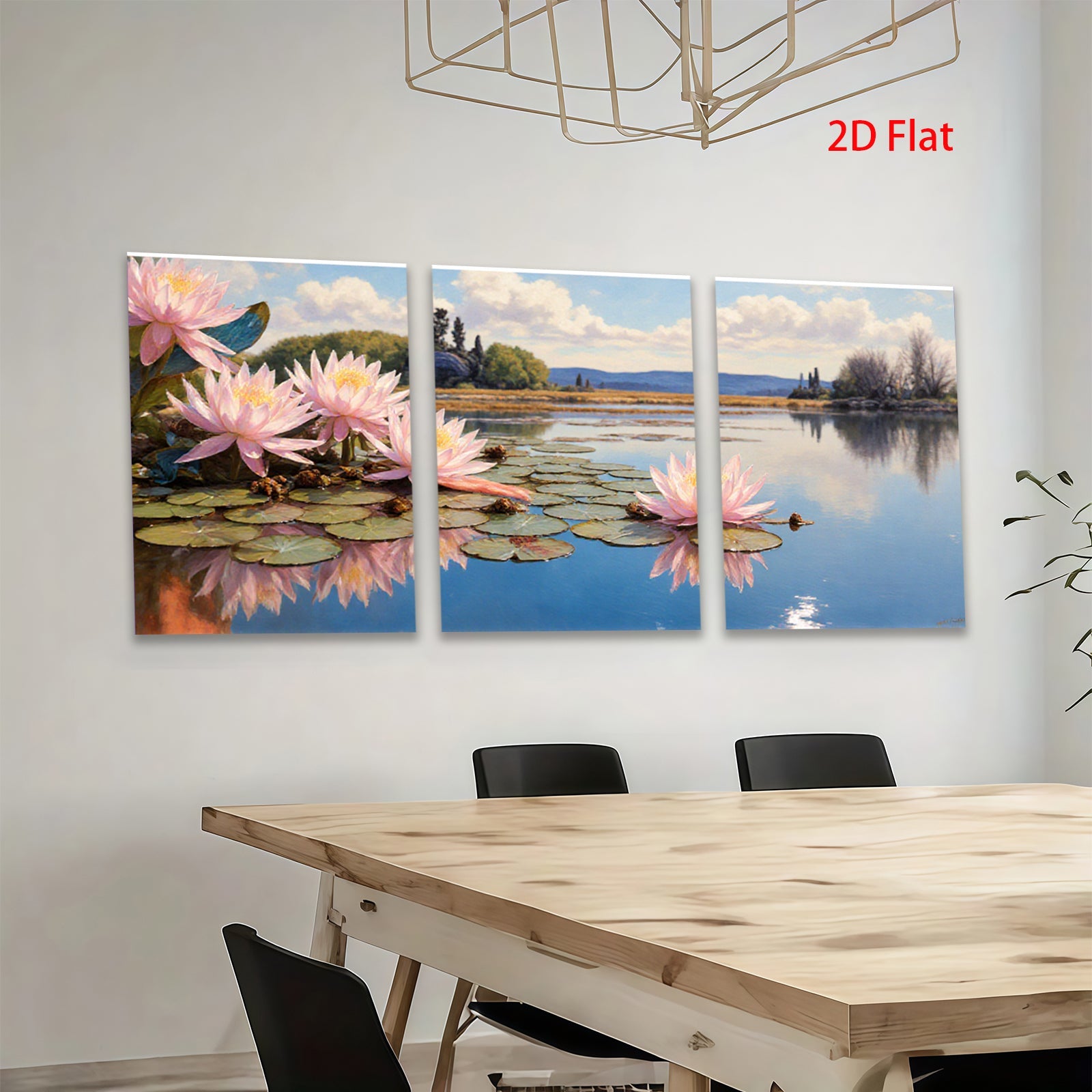 2D flat 1pc Serene Lily Pond Landscape Wall Art for Living Room Bedroom Home Decor Floral Canvas Prints Modern Farmhouse Style Gallery Wrapped Ready to Hang