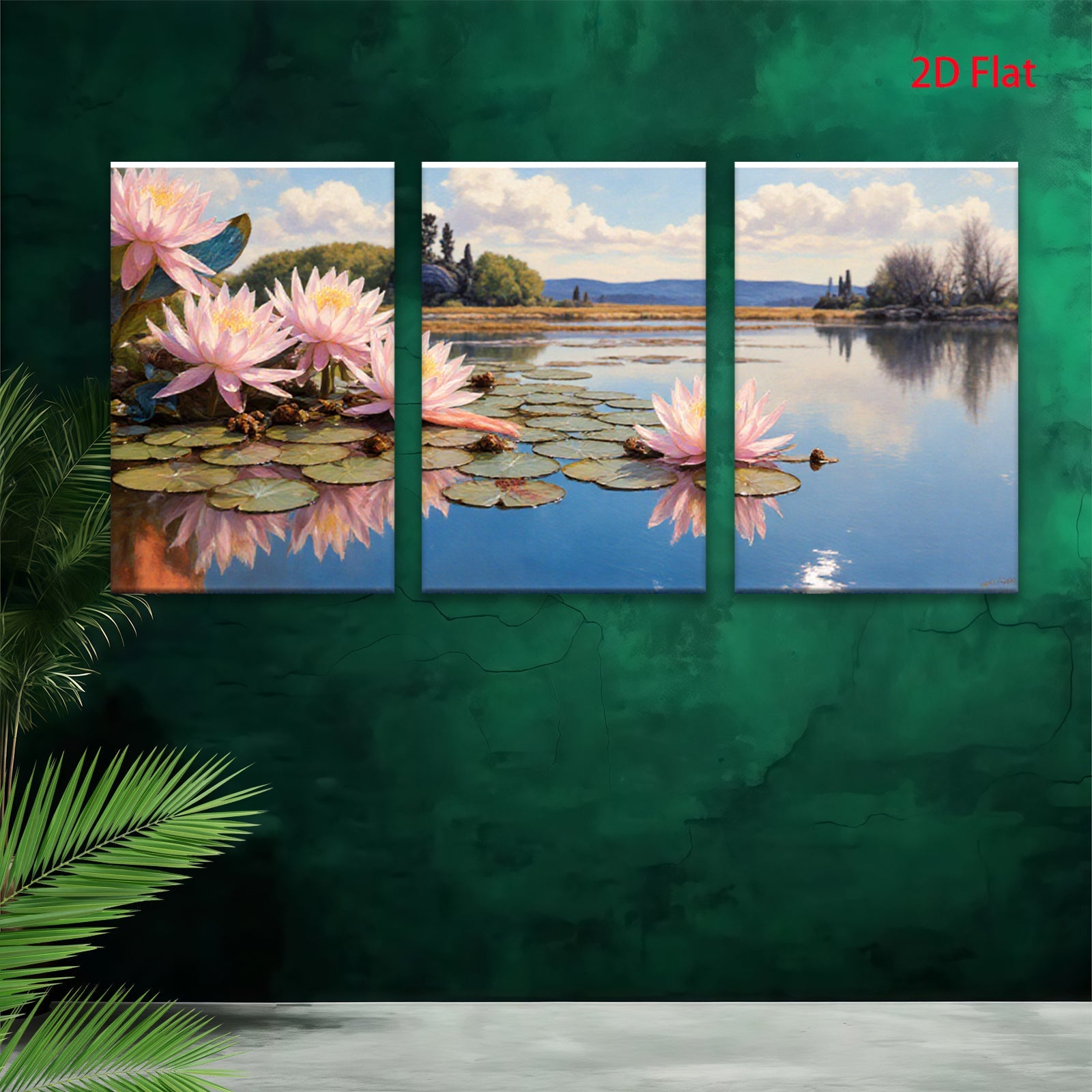 2D flat 1pc Serene Lily Pond Landscape Wall Art for Living Room Bedroom Home Decor Floral Canvas Prints Modern Farmhouse Style Gallery Wrapped Ready to Hang