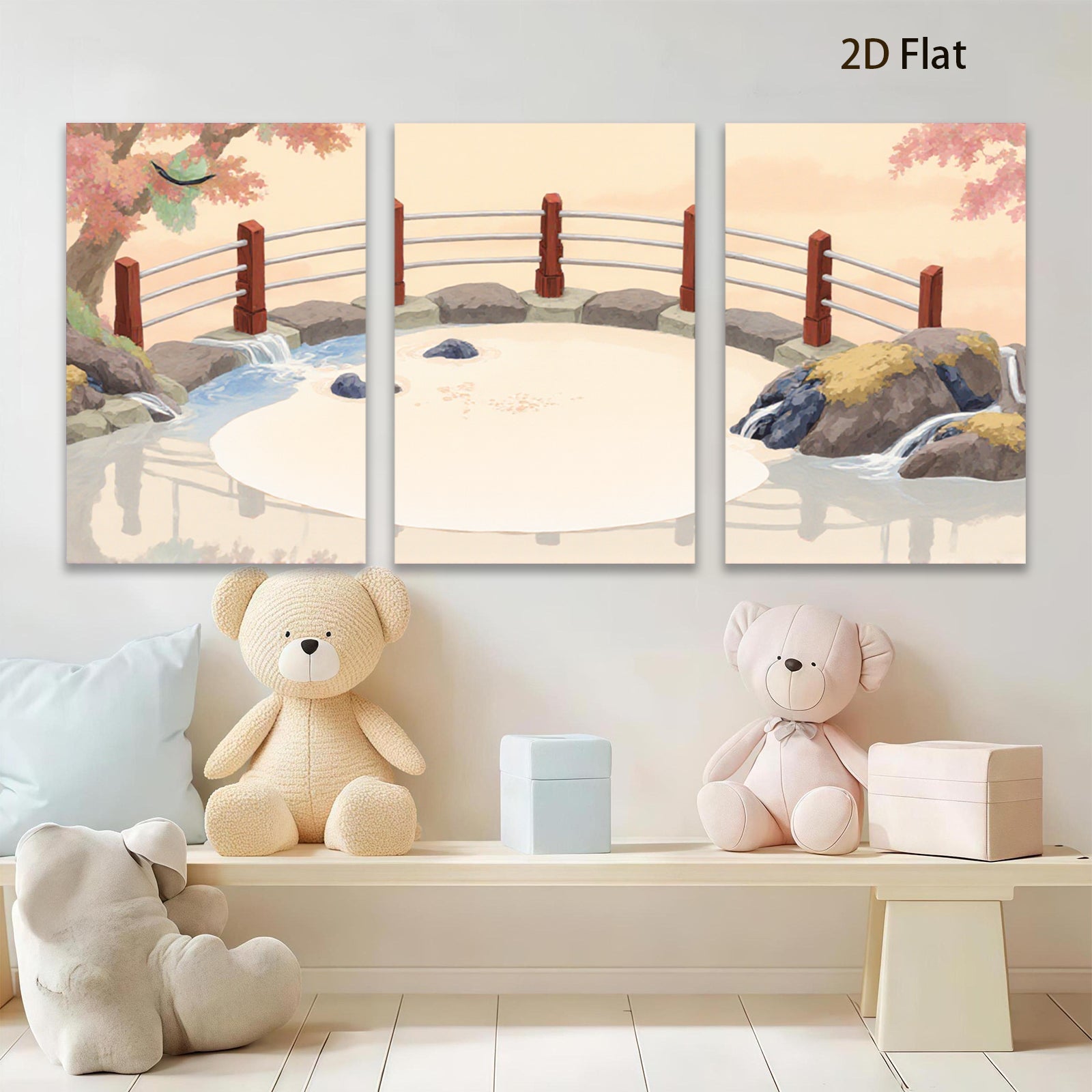 2D flat 1pc Serene Waterfall Garden Landscape Wall Art Canvas Prints for Living Room Bedroom Home Decor farmhouse style modern minimalist gallery wrapped